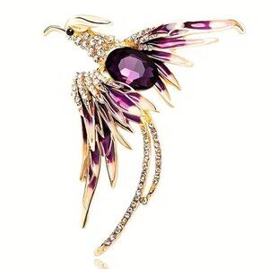 Phoenix Brooch Colorful Enamel Purple Sapphire Gold Plated Trendy Glam Stylish